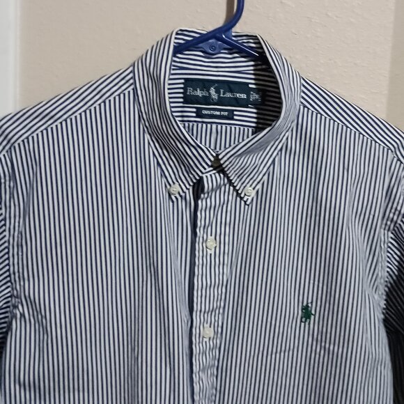 Ralph Lauren Custom Fit Mens Long Sleeve Button Down Shirt Size L Blue/White - Picture 8 of 12